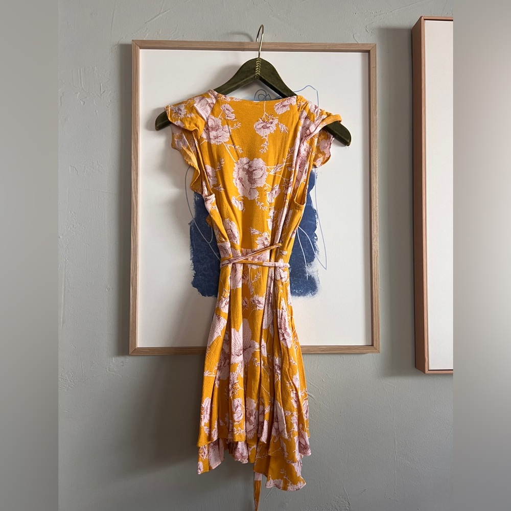 Free People French Quarter Yellow Floral Print Wrap Dress size Small - Picture 3 of 7